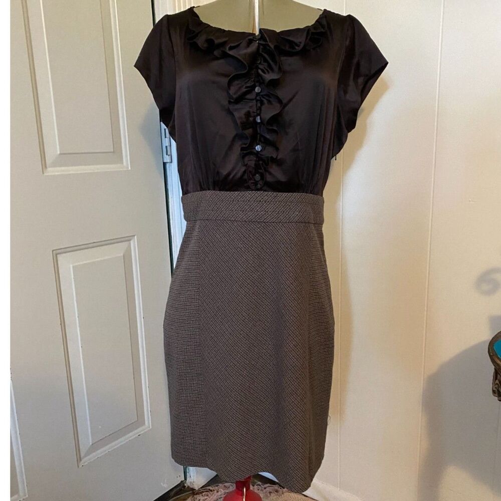 Limited Ruffled Satin Bodice Tweed Lined Skirt Dress Size 12